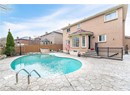 View of swimming pool featuring a fenced backyard, a patio area, a fenced in pool, and entry steps