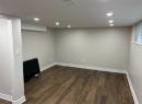Below grade area featuring dark wood-style flooring and recessed lighting